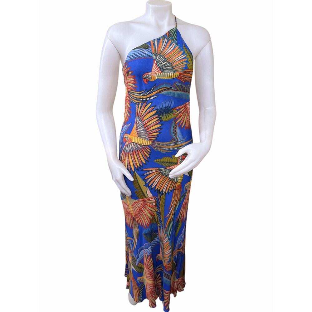 Farm Rio Macaw Flight Tropical Bird Printed One Strap Maxi Dress Size Small